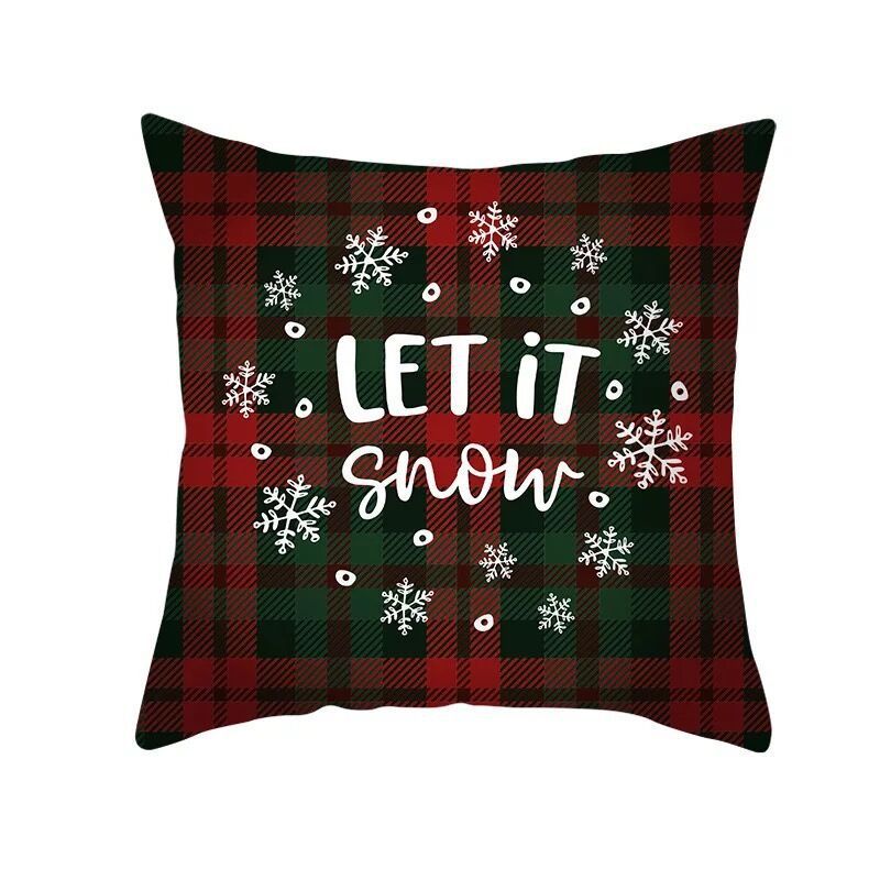 HKM-999699 Classic Red Plaid Christmas Pillow Cover for Home Decor, 45x45cm Polyester Cushion Case