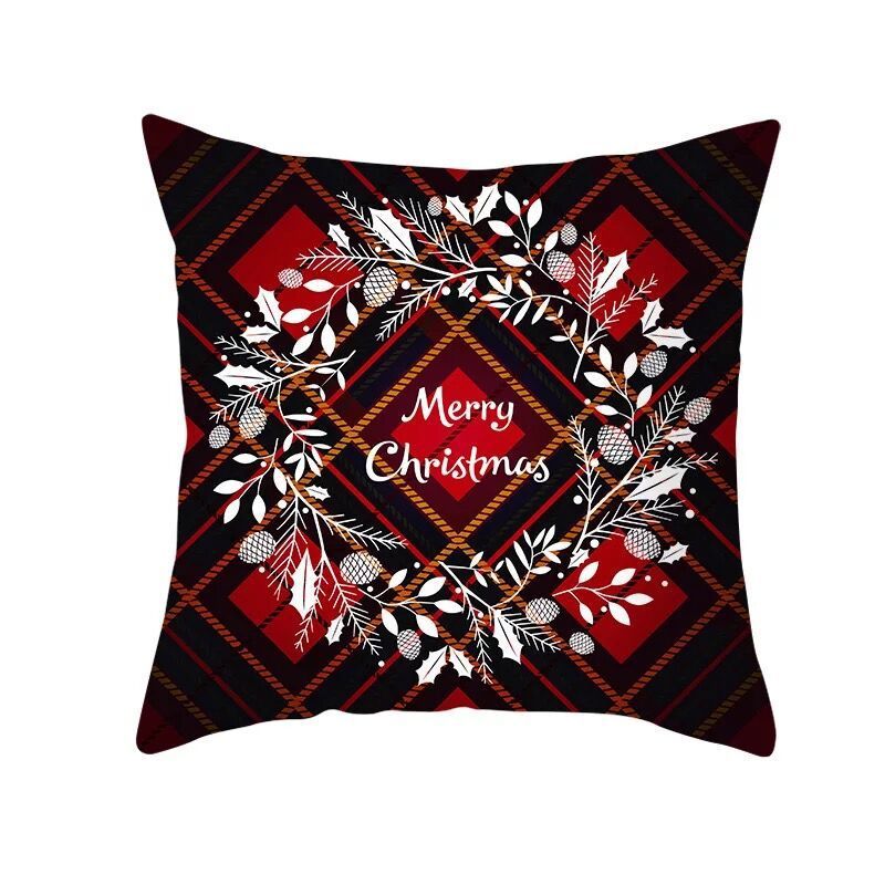 HKM-999699 Classic Red Plaid Christmas Pillow Cover for Home Decor, 45x45cm Polyester Cushion Case