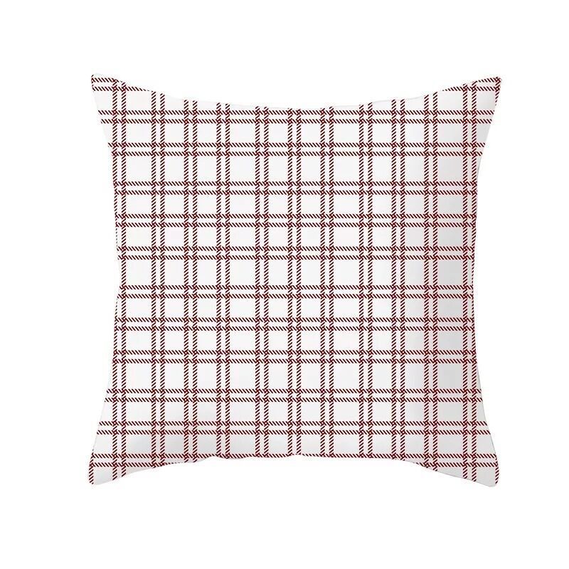 HKM-999699 Classic Red Plaid Christmas Pillow Cover for Home Decor, 45x45cm Polyester Cushion Case