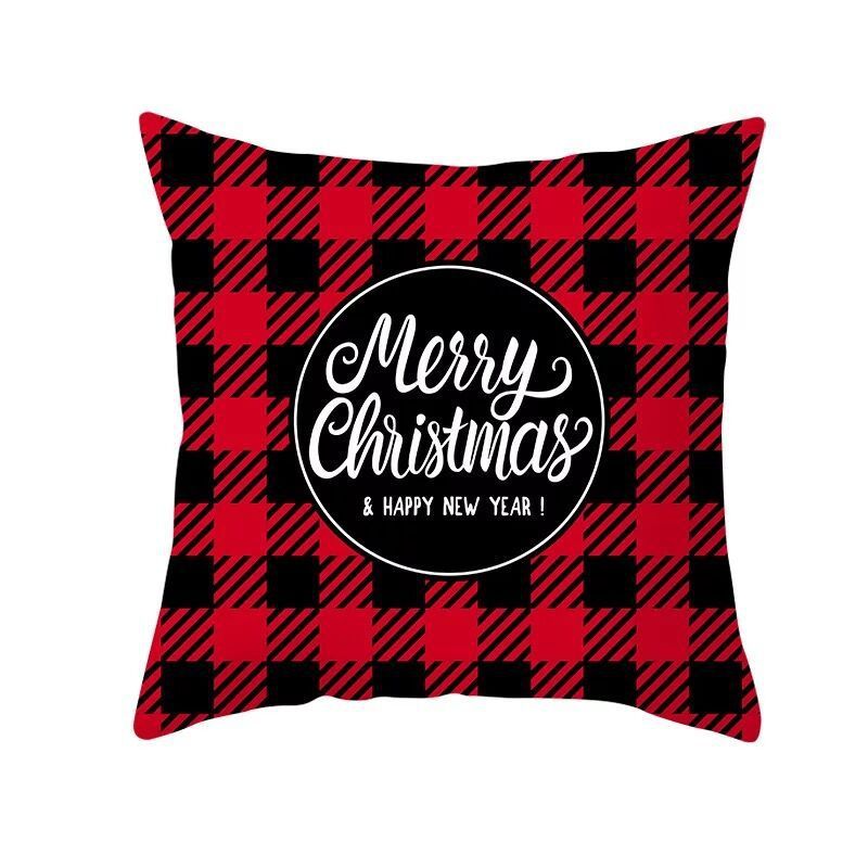 HKM-999699 Classic Red Plaid Christmas Pillow Cover for Home Decor, 45x45cm Polyester Cushion Case