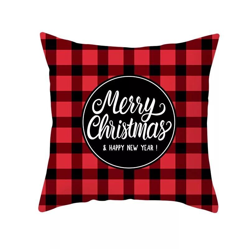 HKM-999699 Classic Red Plaid Christmas Pillow Cover for Home Decor, 45x45cm Polyester Cushion Case