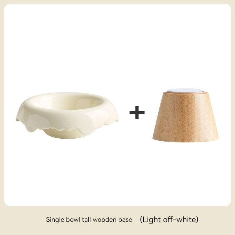 HKM-999827 Ceramic Cat Food Bowl with Wooden Base – Various Colors Available (250ml)