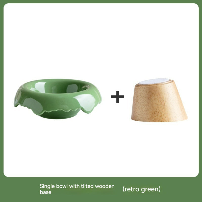 HKM-999827 Ceramic Cat Food Bowl with Wooden Base – Various Colors Available (250ml)