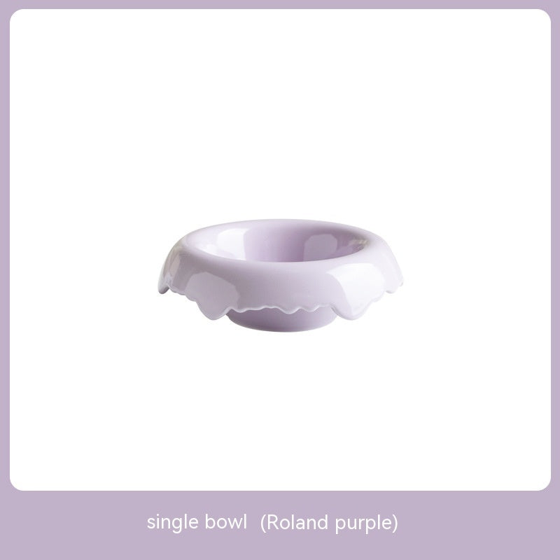 HKM-999827 Ceramic Cat Food Bowl with Wooden Base – Various Colors Available (250ml)