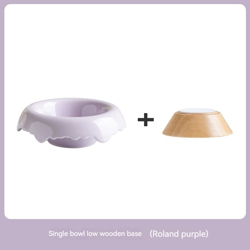 HKM-999827 Ceramic Cat Food Bowl with Wooden Base – Various Colors Available (250ml)