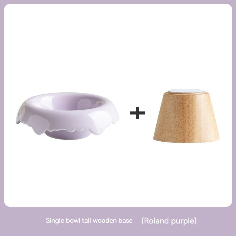 HKM-999827 Ceramic Cat Food Bowl with Wooden Base – Various Colors Available (250ml)