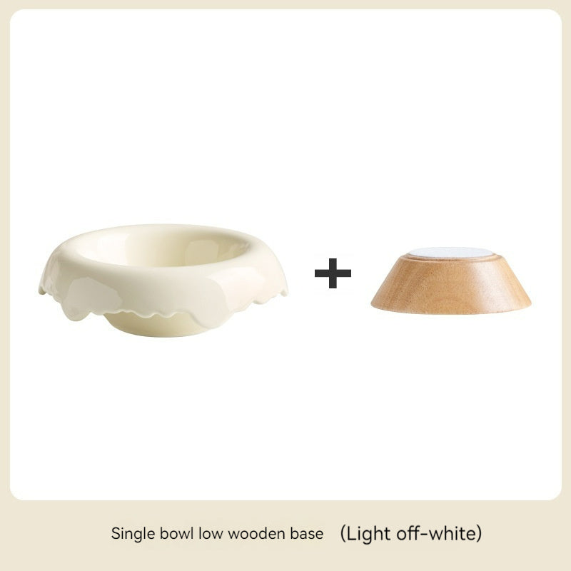 HKM-999827 Ceramic Cat Food Bowl with Wooden Base – Various Colors Available (250ml)