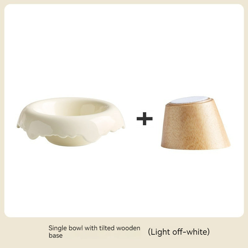 HKM-999827 Ceramic Cat Food Bowl with Wooden Base – Various Colors Available (250ml)