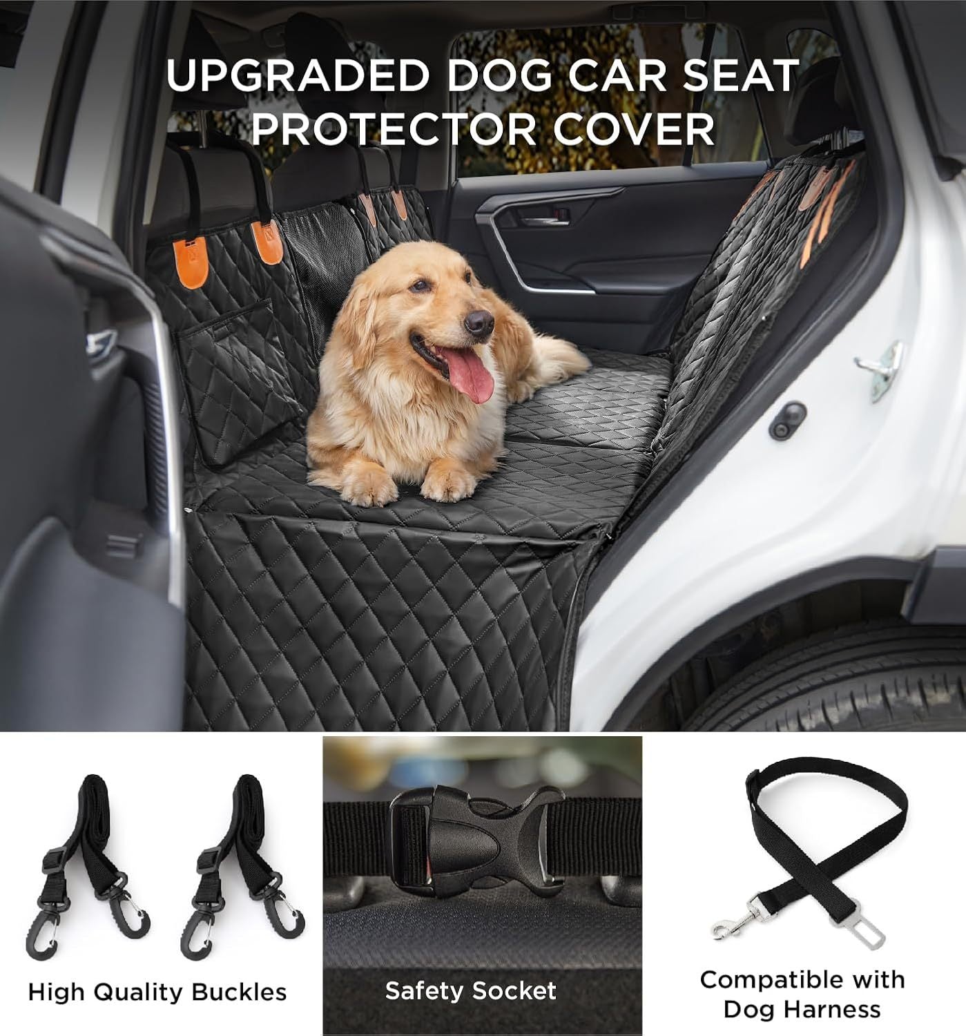 HKM-999827 Waterproof Dog Car Back Seat Cover with Extra Space, Non-Slip Design and Easy Installation