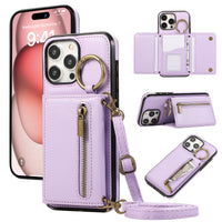HKM-999891 Iphone 16 Crossbody Tri-fold Mobile Phone Case with Card Holder and Zipper Closure