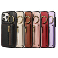 HKM-999891 Iphone 16 Crossbody Tri-fold Mobile Phone Case with Card Holder and Zipper Closure
