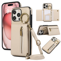 HKM-999891 Iphone 16 Crossbody Tri-fold Mobile Phone Case with Card Holder and Zipper Closure