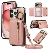 HKM-999891 Iphone 16 Crossbody Tri-fold Mobile Phone Case with Card Holder and Zipper Closure