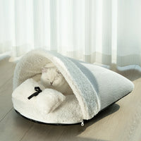 HKM-783443 Eco-Friendly Plush Semi-Circle Cat Bed for Winter Comfort, Soft Warm Sleeping Nest for Small Animals