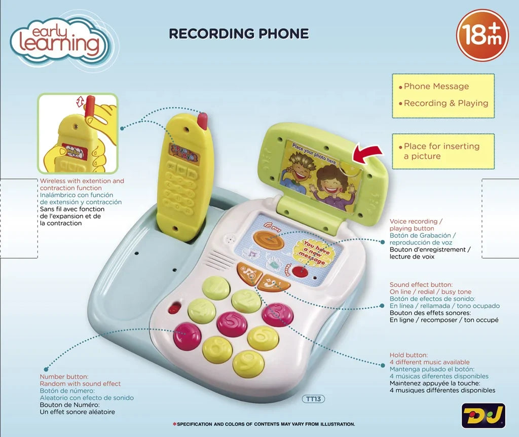 KTX-880531 Kids Pretend Play Telephone Toy with Realistic Sound Effects
