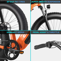 HKM-7516883 Step-Through Fat Tire Electric Bike, 250W Motor with 750W Peak, 48V 15Ah Battery, 26 x 4 in Tires, 7 Speed