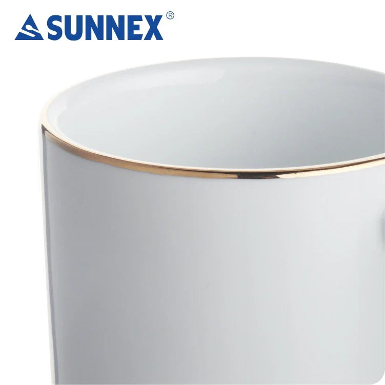 KTX-400339 Hand-Painted Gold Rim White Porcelain Mug - 8x8.5 cm for Catering and Daily Use