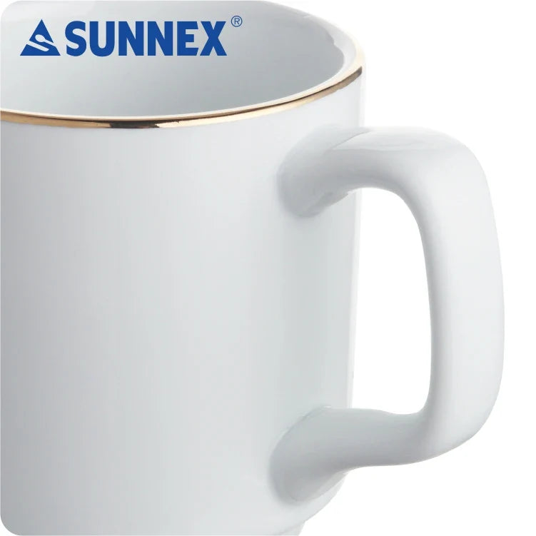 KTX-400339 Hand-Painted Gold Rim White Porcelain Mug - 8x8.5 cm for Catering and Daily Use