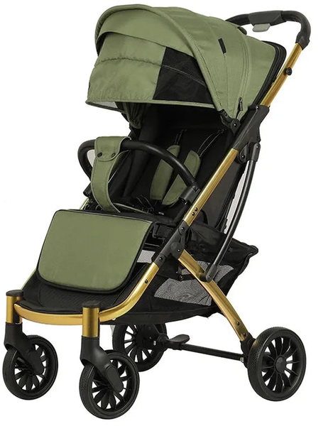 HKM-8068819 Baby Stroller with a Gold-Tone Frame, a Foot Cover, a Five-Point Belt and a Mesh Canopy Window for Newborns and Toddlers