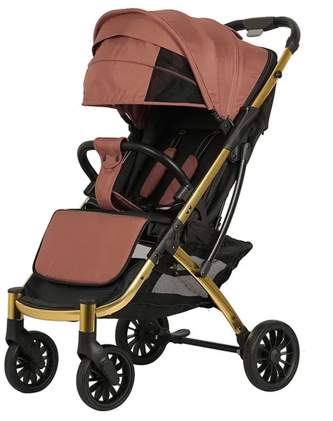 HKM-8003283 Baby Stroller with a Gold-Tone Frame, a Foot Cover, a Five-Point Belt and a Mesh Canopy Window for Newborns and Toddlers