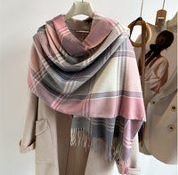 Faux Cashmere Plaid Scarf Women British Style Brown Coffee Checkered Warm Neck Warf Couple Winter Accessory So
