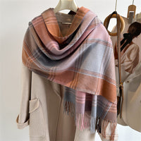 Faux Cashmere Plaid Scarf Women British Style Brown Coffee Checkered Warm Neck Warf Couple Winter Accessory So