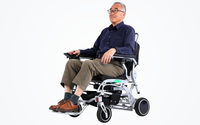HKM-3240403 Light Folding Electric Wheelchair Dual 250W Hub Motors 24V 24Ah Battery 12.4 Mile Range 265 lb Capacity Aluminum