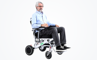 HKM-3469779 Light Folding Electric Wheelchair Dual 250W Hub Motors 24V 24Ah Battery 12.4 Mile Range 265 lb Capacity Aluminum
