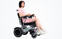 HKM-0881107 Light Folding Electric Wheelchair Dual 250W Motors 24V Dual 6Ah Battery 12.4 Mile Range 265 lb Capacity 6061 Aluminum