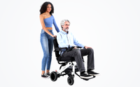 HKM-2355667 Light Folding Electric Wheelchair Dual 250W Motors 24V 24Ah Battery 12.4 Mile Range 330 lb Capacity Aluminum
