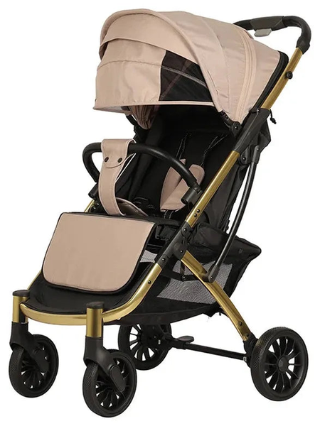 HKM-8199891 Baby Stroller with a Gold-Tone Frame, a Foot Cover, a Five-Point Belt and a Mesh Canopy Window for Newborns and Toddlers