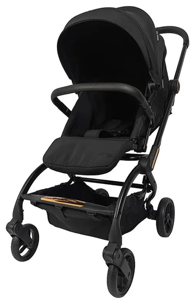 HKM-9150163 Black Baby Stroller with a Gold-Tone Frame, Mesh Canopy Window and a Storage Pocket for Newborns and Toddlers