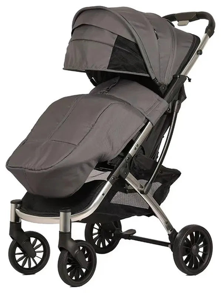 HKM-9281235 Gray Baby Stroller with a Detachable Footmuff, Mesh Canopy Window and a Large Storage Basket for Newborns and Toddlers
