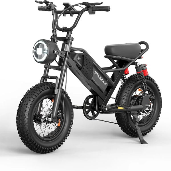 HKM-0775379 750W 48V 15Ah Up to 37 Miles 16-Inch Fat Tires Disc Brakes Dual Suspension Front and Rear 6-Speed Tire Electric Dirt Bike