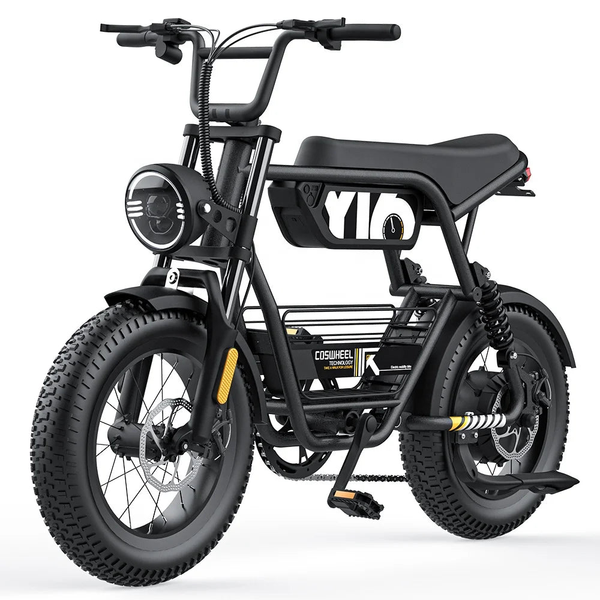 HKM-3724499 Electric Dirt Bike 1000W Motor 48V 15Ah Battery 93 Mile Range 16-Inch Fat Tires Retro Style Disc Brakes Dual Suspension
