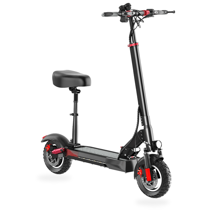 HKM-7682643 Off-Road Folding Electric Scooter with Seat, 48V 16Ah Battery, 28-34 mi Range, 10 in Off-Road Tires, 330 lb Load