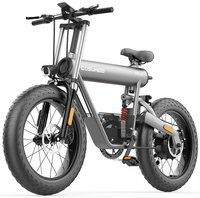 HKM-9131091 Electric Bike 500W Motor 48V 20Ah Battery 62 Mile Range 20-Inch Fat Tires Disc Brakes 7-Speed Aluminum Frame 265 lb Load